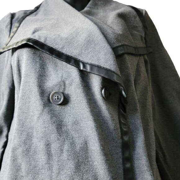 DG2 Diane Gilman Womens S Asymmetrical Cardigan Faux Leather Trim Grey Stretch - Picture 3 of 13